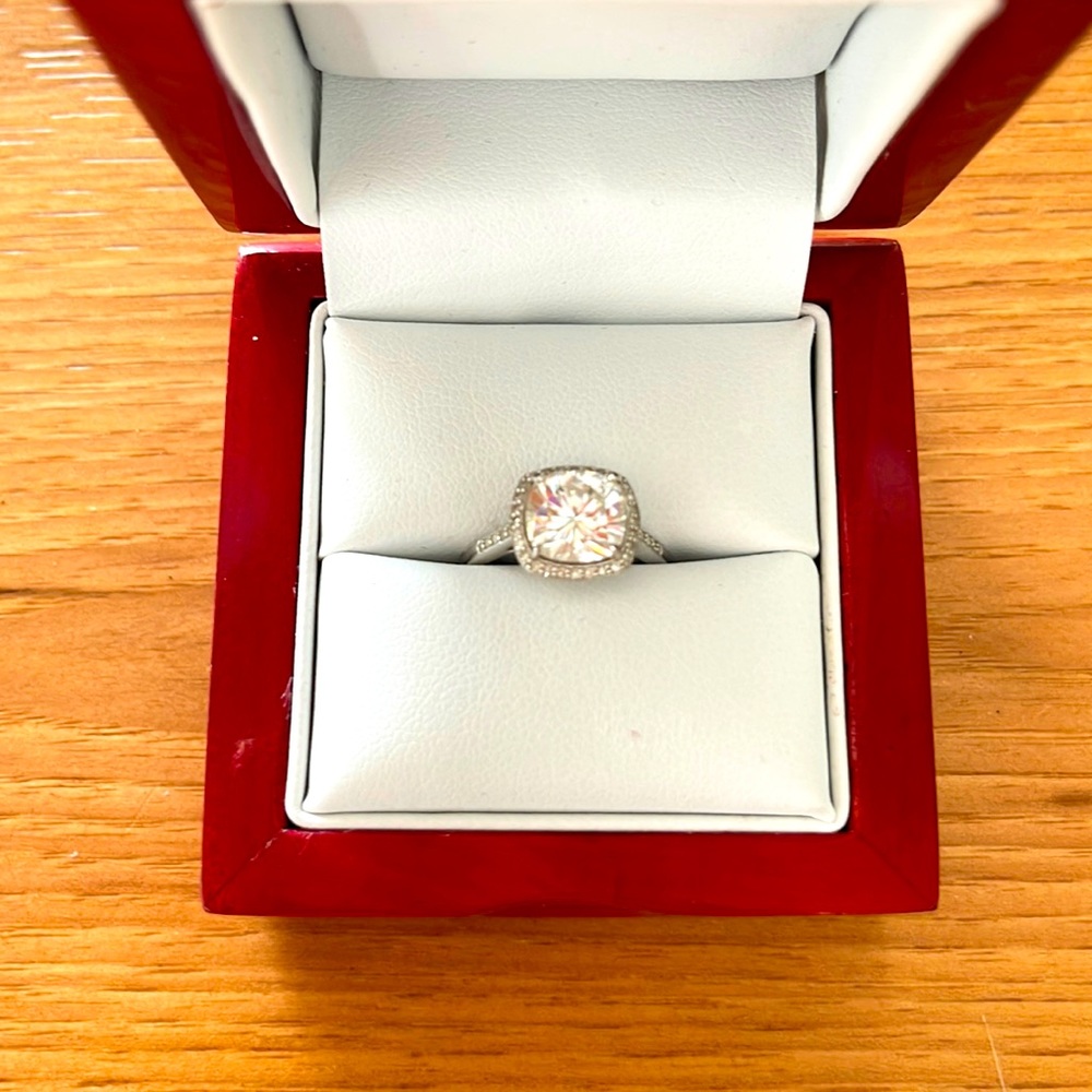 Charles & Colvard - Moissanite/White Diamond Halo Engagement Ring